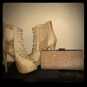 High heels with matching clutch